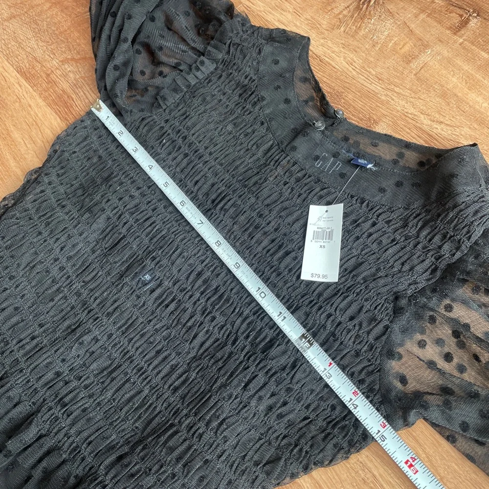 Gap Puff Sleeve Smocked‎ Mini Dress Size XS Black Mesh Swiss Dot Cocktail